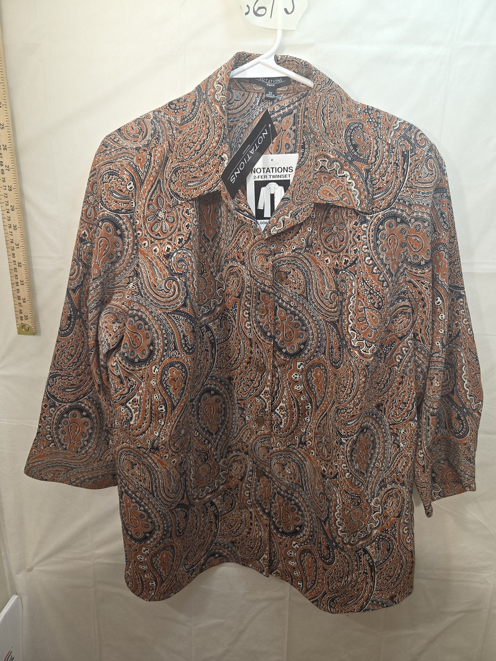 Notations Orange and Black Paisley Button-Down Shirt